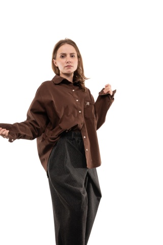 Elegancka bawełniana koszula oversize premium - Brązowa