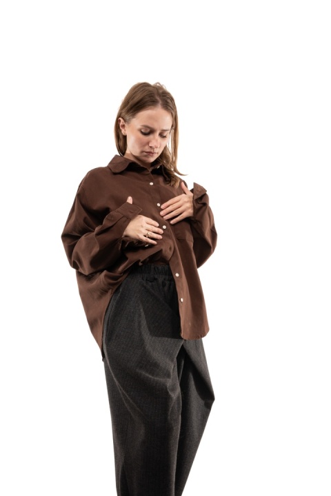 Elegancka bawełniana koszula oversize premium - Brązowa