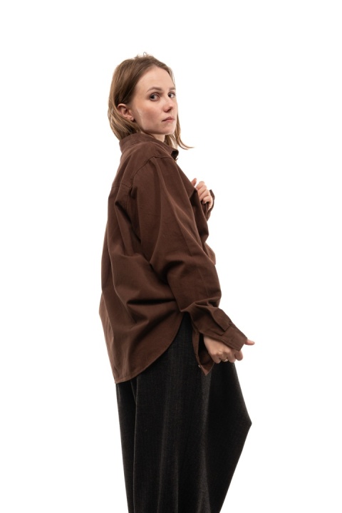 Elegancka bawełniana koszula oversize premium - Brązowa