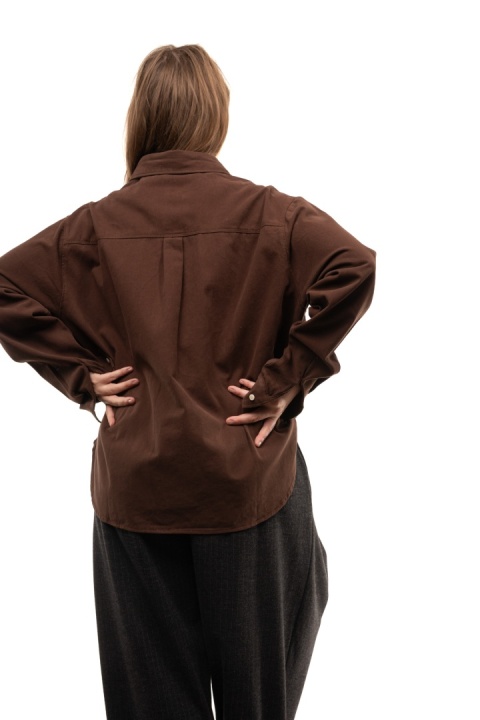 Elegancka bawełniana koszula oversize premium - Brązowa