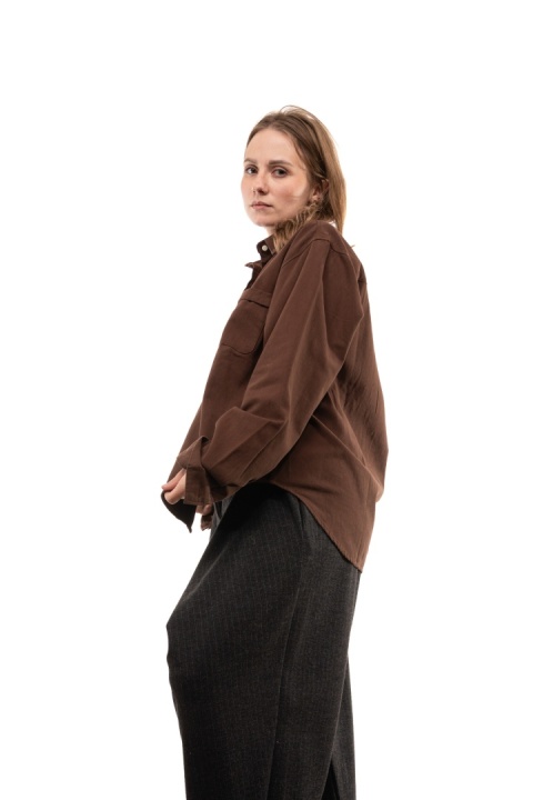 Elegancka bawełniana koszula oversize premium - Brązowa