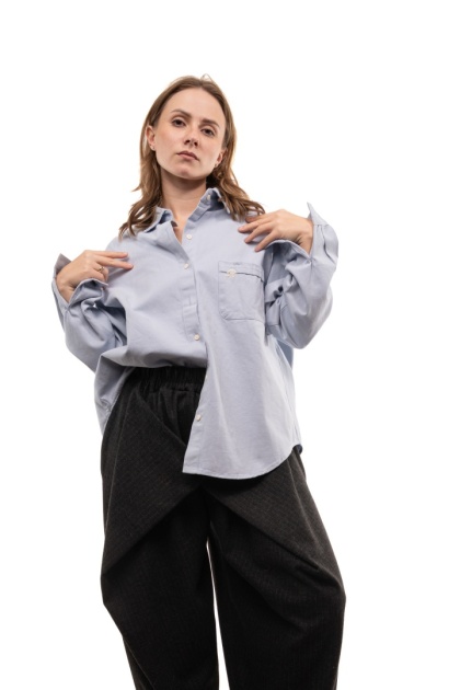 Elegancka bawełniana koszula oversize premium - Niebieska