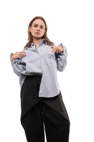 Elegancka bawełniana koszula oversize premium - Niebieska