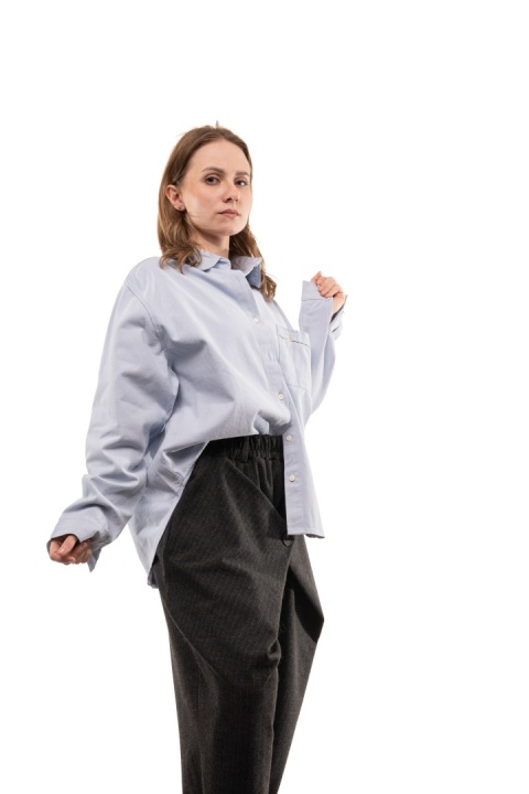 Elegancka bawełniana koszula oversize premium - Niebieska