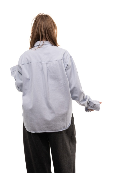 Elegancka bawełniana koszula oversize premium - Niebieska