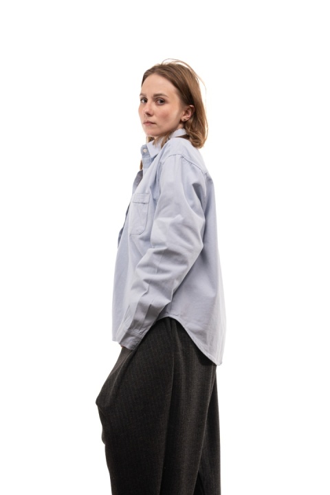 Elegancka bawełniana koszula oversize premium - Niebieska