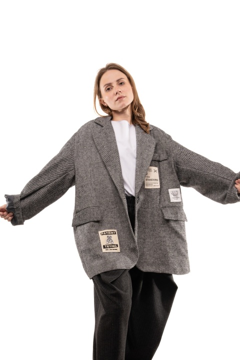 Elegancka damska marynarka oversize DESERVE ART.0759 - Grafit