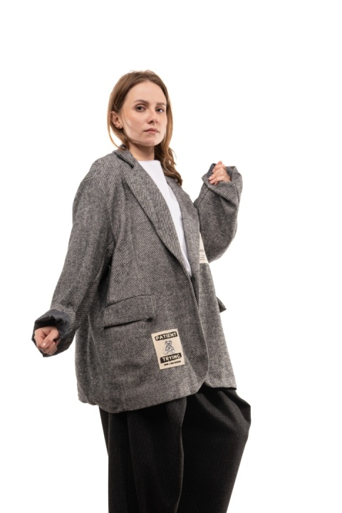 Elegancka damska marynarka oversize DESERVE ART.0759 - Grafit