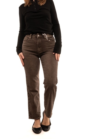 Jeansy damskie Mom Fit Queen Hearts Paris W3276-21 - Przydymiony brąz
