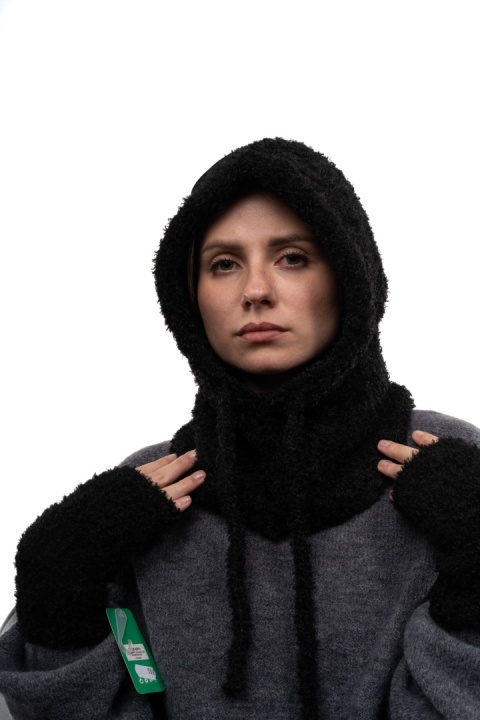 Kaptur kominiarka bouclé baklawa ZUZU THE HAT DZ26-6CZ06 - Czarny