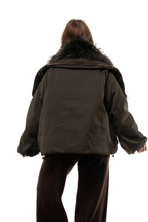 Kurtka puchowa z kaczego puchu z naturalnym futrem - Khaki