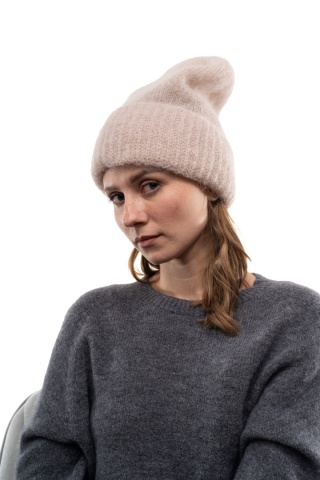 Luksusowa czapka 80% Kid Mohair ART.3025 Made in Italy - Beż