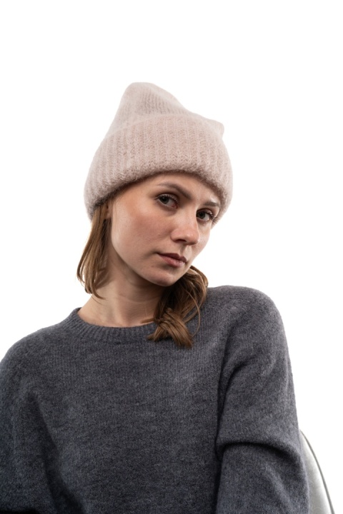 Luksusowa czapka 80% Kid Mohair ART.3025 Made in Italy - Beż