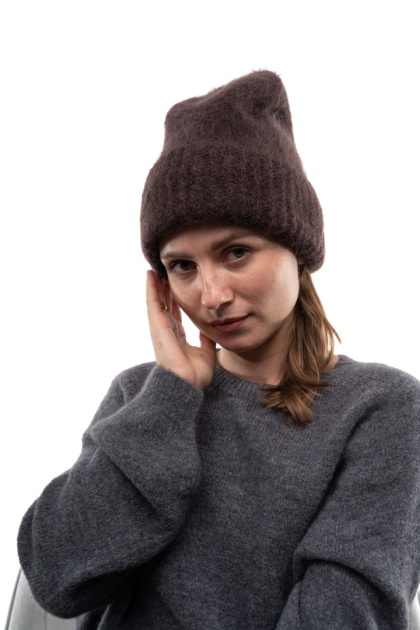 Luksusowa czapka 80% Kid Mohair ART.3025 Made in Italy - Brąz