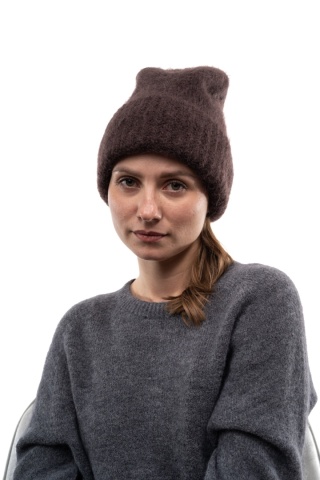 Luksusowa czapka 80% Kid Mohair ART.3025 Made in Italy - Brąz