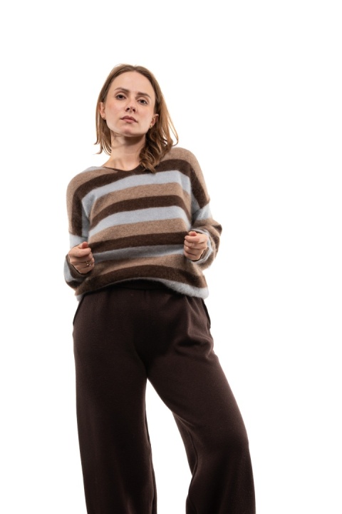 Luksusowy sweter w paski z kaszmirem Cashmere Blend V. Veneto - Niebiesko-beżowe paski