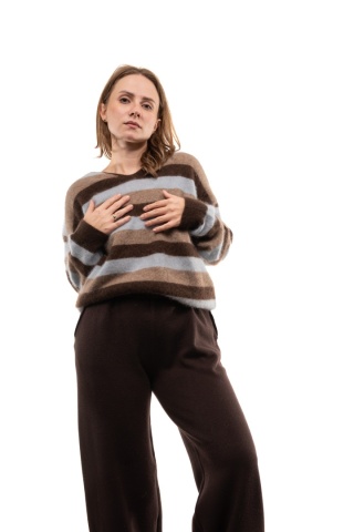 Luksusowy sweter w paski z kaszmirem Cashmere Blend V. Veneto - Niebiesko-beżowe paski