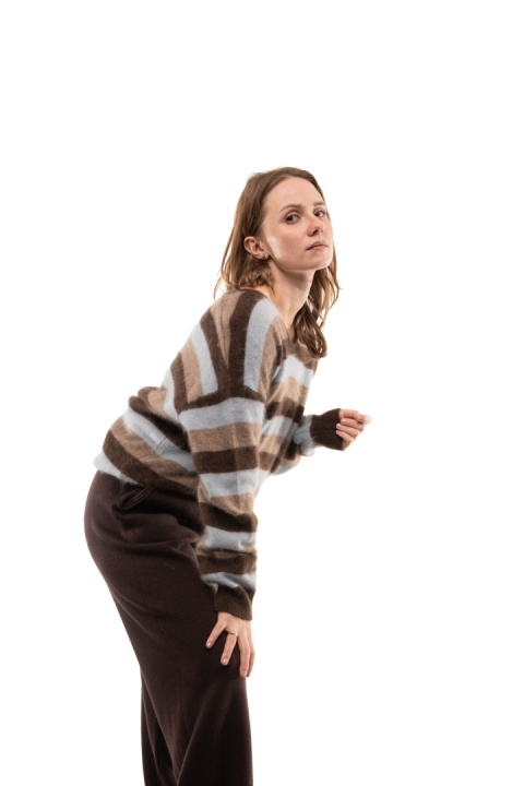 Luksusowy sweter w paski z kaszmirem Cashmere Blend V. Veneto - Niebiesko-beżowe paski
