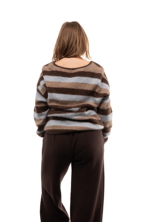 Luksusowy sweter w paski z kaszmirem Cashmere Blend V. Veneto - Niebiesko-beżowe paski