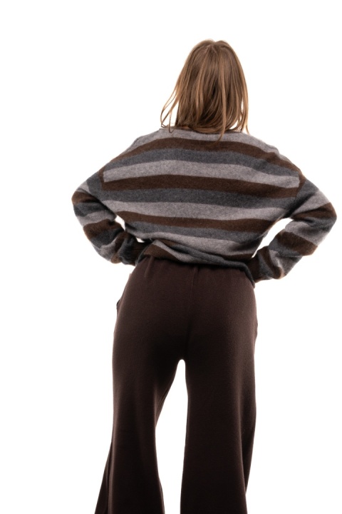 Luksusowy sweter w paski z kaszmirem Cashmere Blend V. Veneto - Szaro-brązowe paski