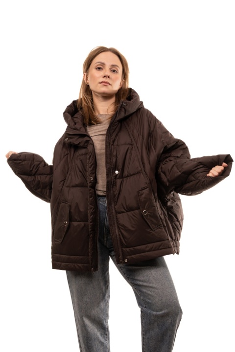 Puchowa kurtka oversize z puchem kaczym - Gorzka czekolada
