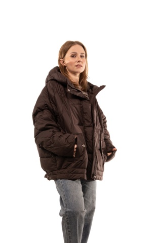 Puchowa kurtka oversize z puchem kaczym - Gorzka czekolada