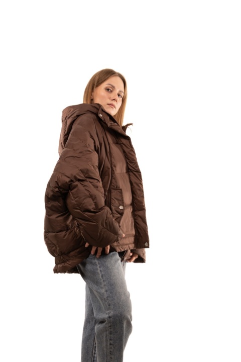 Puchowa kurtka oversize z puchem kaczym - Mleczna czekolada