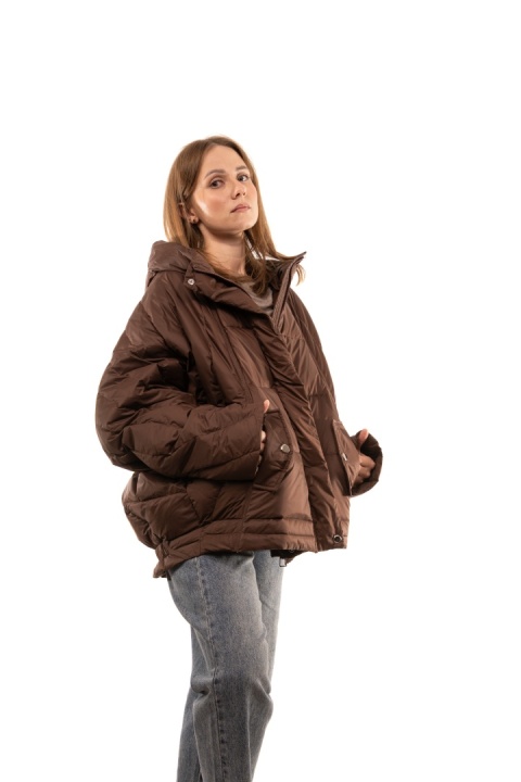 Puchowa kurtka oversize z puchem kaczym - Mleczna czekolada