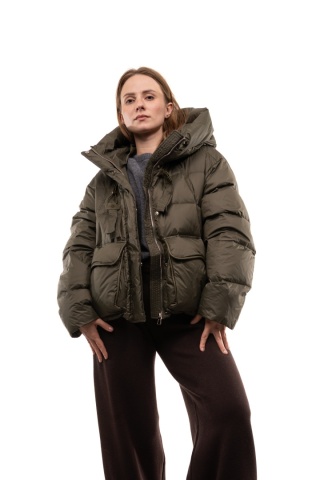 Puchowa kurtka zimowa z kaczego puchu z kapturem - Khaki