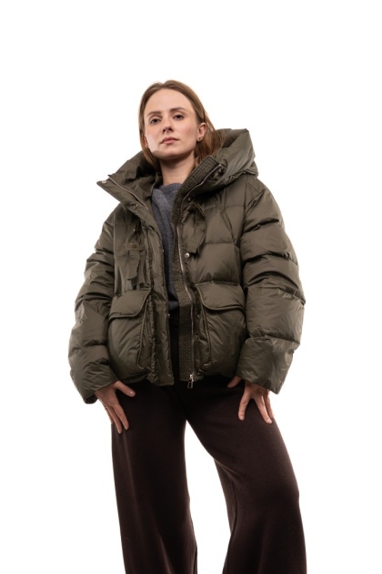 Puchowa kurtka zimowa z kaczego puchu z kapturem - Khaki