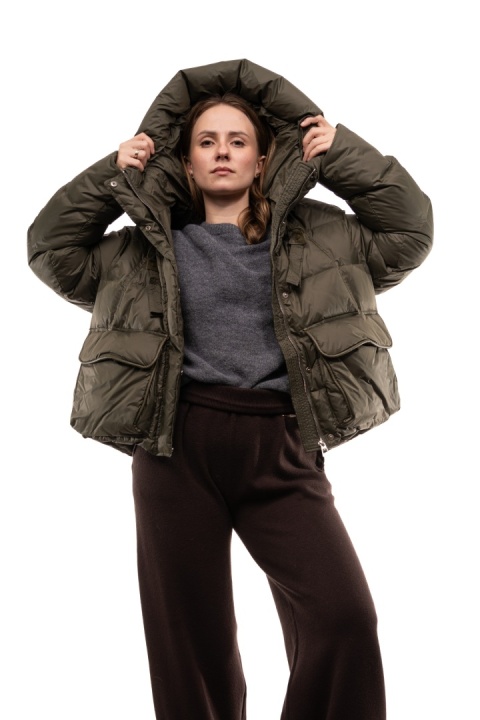 Puchowa kurtka zimowa z kaczego puchu z kapturem - Khaki