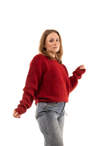 Puszysty sweter z alpaką i wiskozą MANÔSQUE - Czerwony