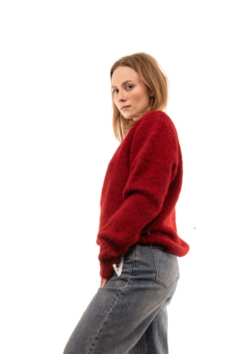 Puszysty sweter z alpaką i wiskozą MANÔSQUE - Czerwony