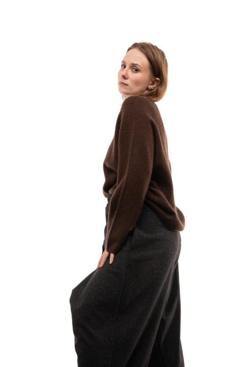 Sweter damski z wełną i bawełną XDD - Brąz