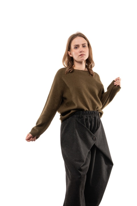 Sweter damski z wełną i bawełną XDD - Khaki