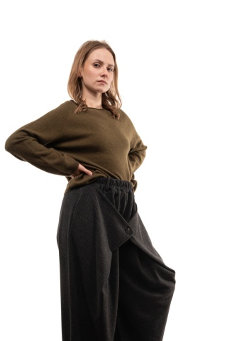 Sweter damski z wełną i bawełną XDD - Khaki