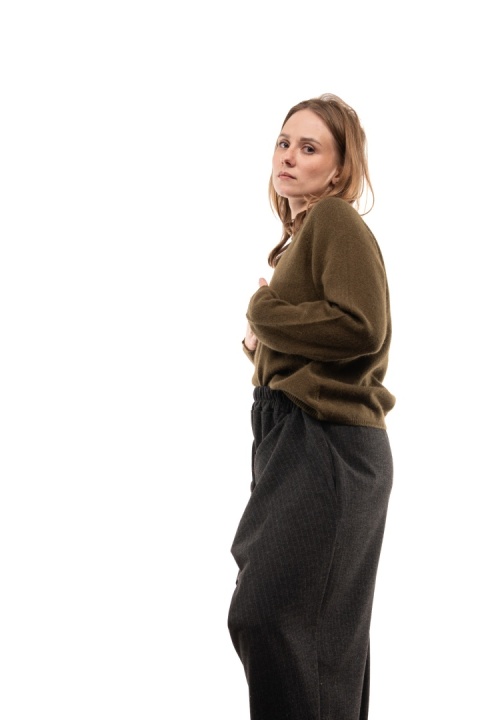 Sweter damski z wełną i bawełną XDD - Khaki