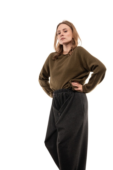 Sweter damski z wełną i bawełną XDD - Khaki