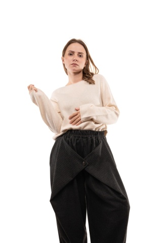 Sweter damski z wełną i bawełną XDD - Śmietanka