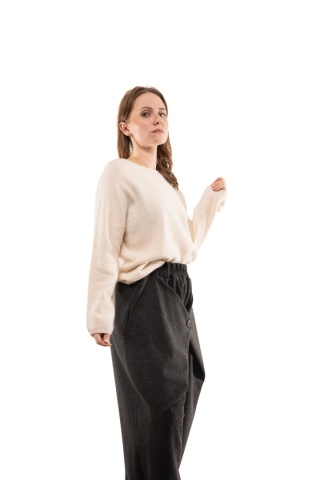 Sweter damski z wełną i bawełną XDD - Śmietanka