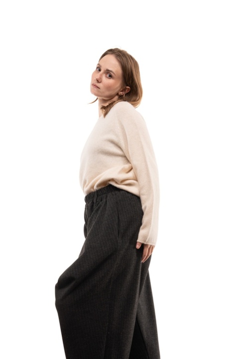 Sweter damski z wełną i bawełną XDD - Śmietanka