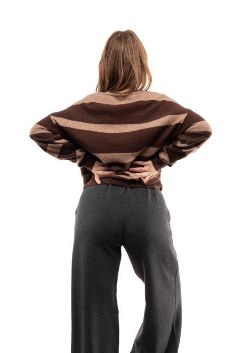 Sweter w pasy z wełną i kaszmirem XDD 5801 - Brązowo-beżowy