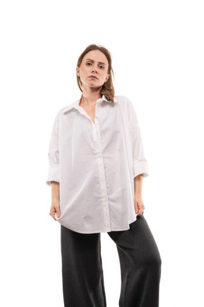 Włoska gładka koszula oversize basic ZETA OTTO STUDIO - Biała