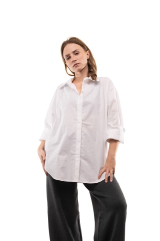 Włoska gładka koszula oversize basic ZETA OTTO STUDIO - Biała
