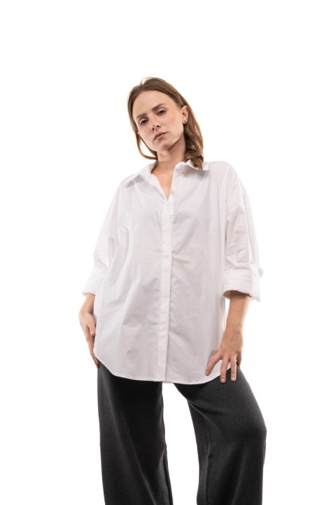 Włoska gładka koszula oversize basic ZETA OTTO STUDIO - Biała