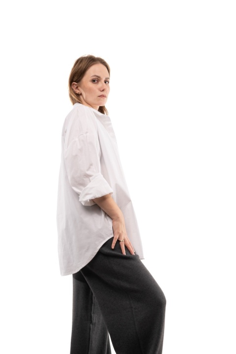 Włoska gładka koszula oversize basic ZETA OTTO STUDIO - Biała