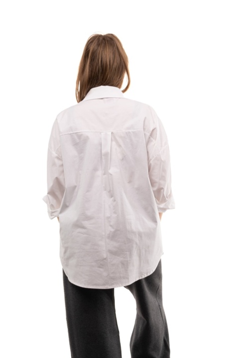 Włoska gładka koszula oversize basic ZETA OTTO STUDIO - Biała