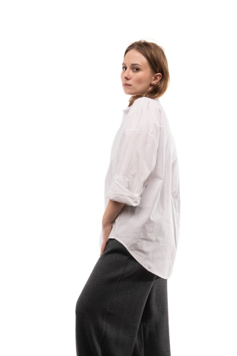 Włoska gładka koszula oversize basic ZETA OTTO STUDIO - Biała