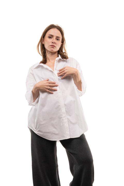 Włoska gładka koszula oversize basic ZETA OTTO STUDIO - Biała