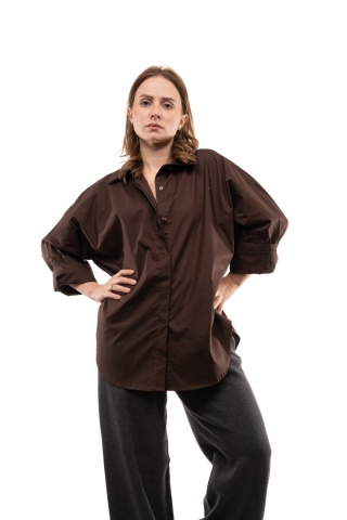 Włoska gładka koszula oversize basic ZETA OTTO STUDIO - Brąz